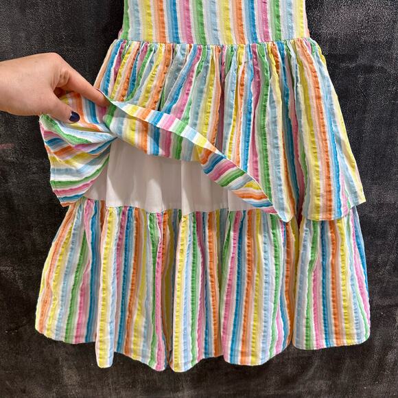 Pippa & Julie Rainbow Seersucker Lined Ruffle Tiered 100% Cotton Dress Size 6 - Picture 4 of 7